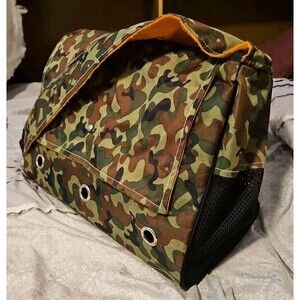 J Star Sling Small Pet Dog Cat Soft Carrier in Camo Print W Orange Fleece Trim